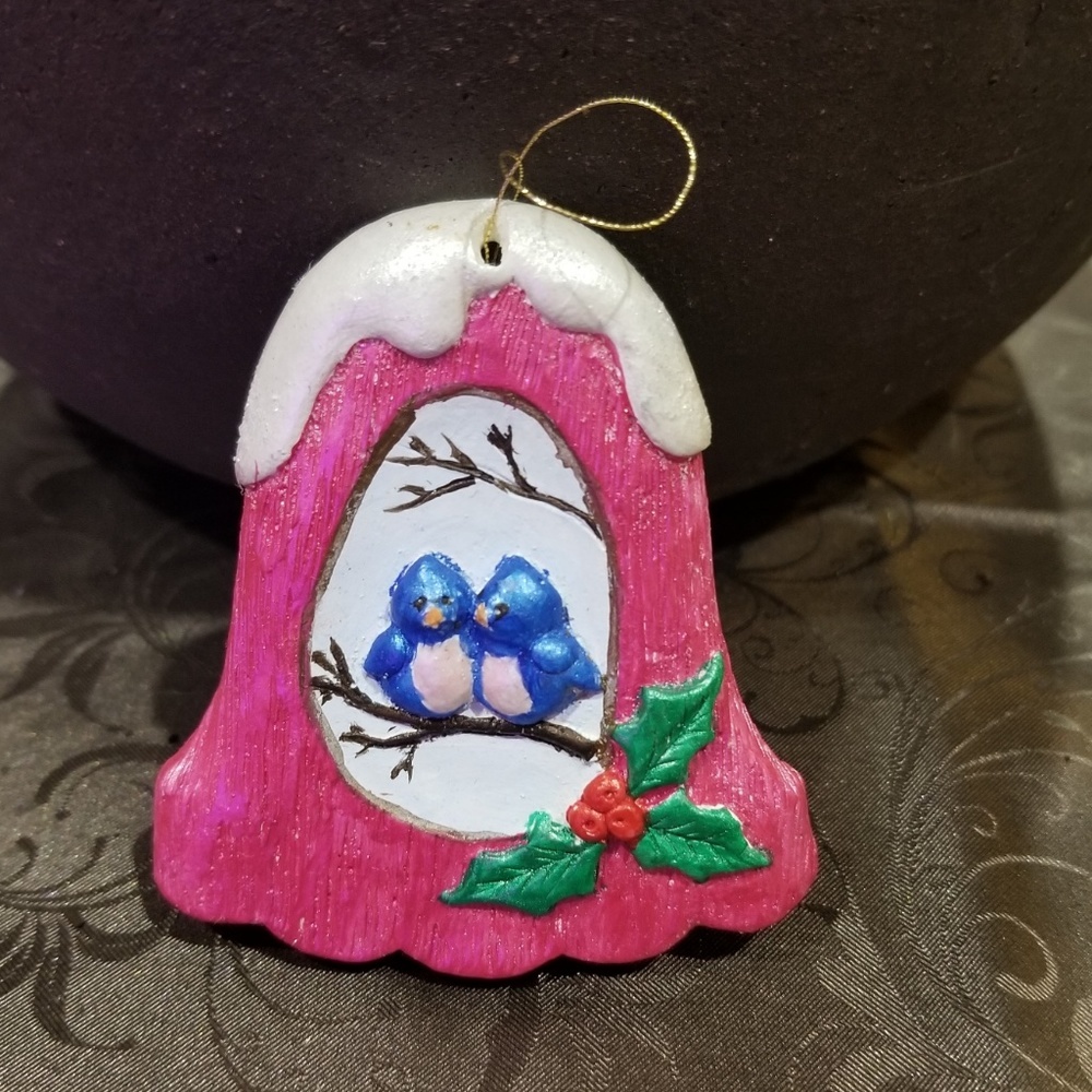 Cute Ceramic 80's/ 90's Bell with Blue Birds Ornam